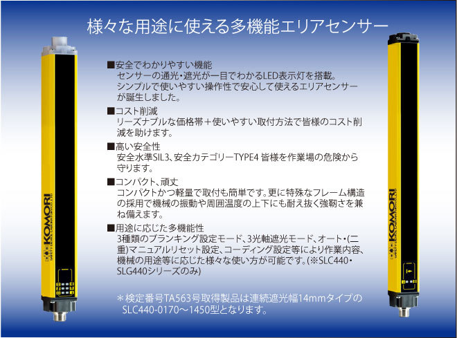 ブランキング機能付き光線式安全装置SLC440